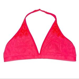 Aerie Neon Pink Floral Halter Style Bralette Size Extra Large